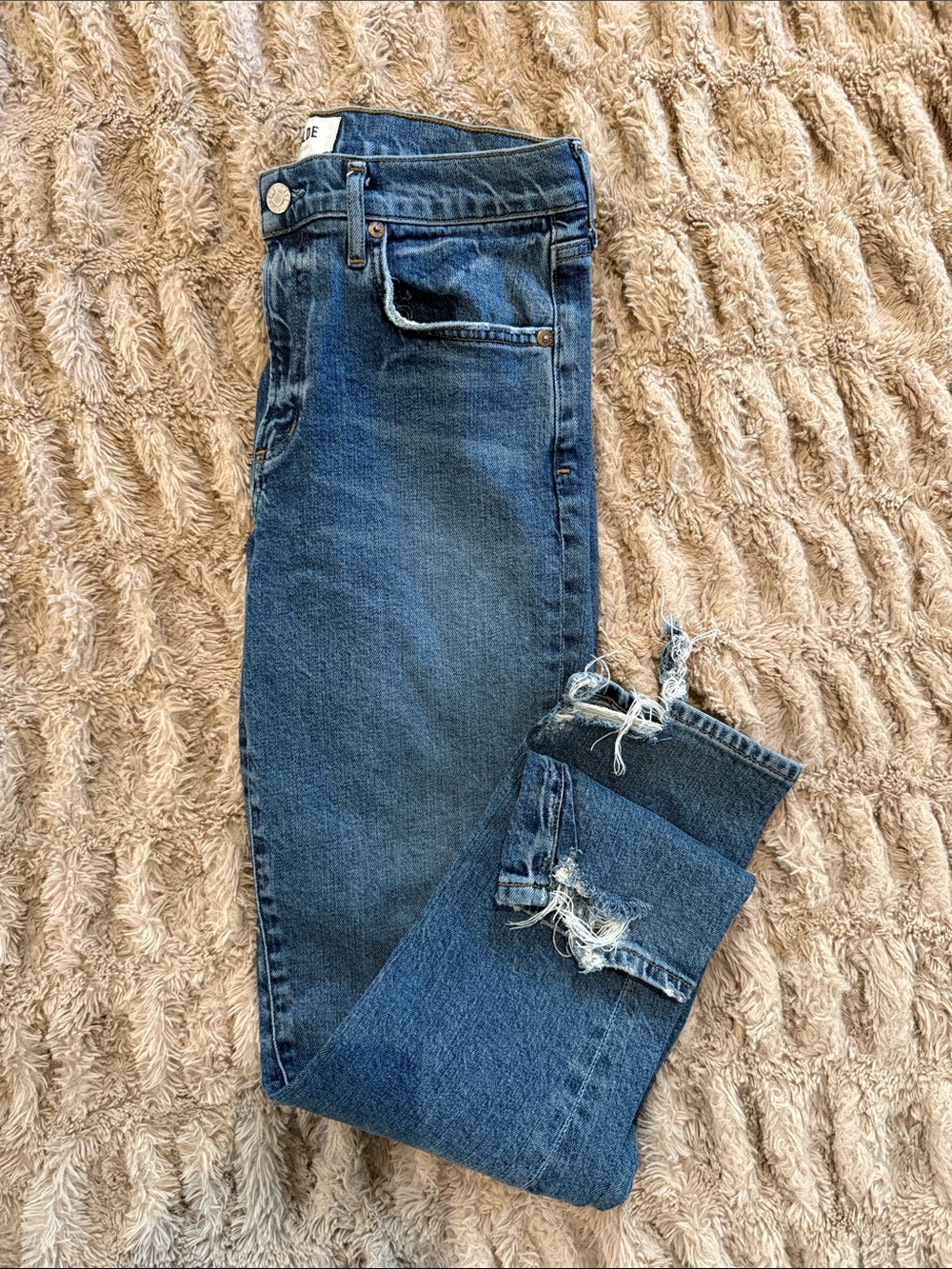 Agolde Blue Straight-Leg Distressed Jeans